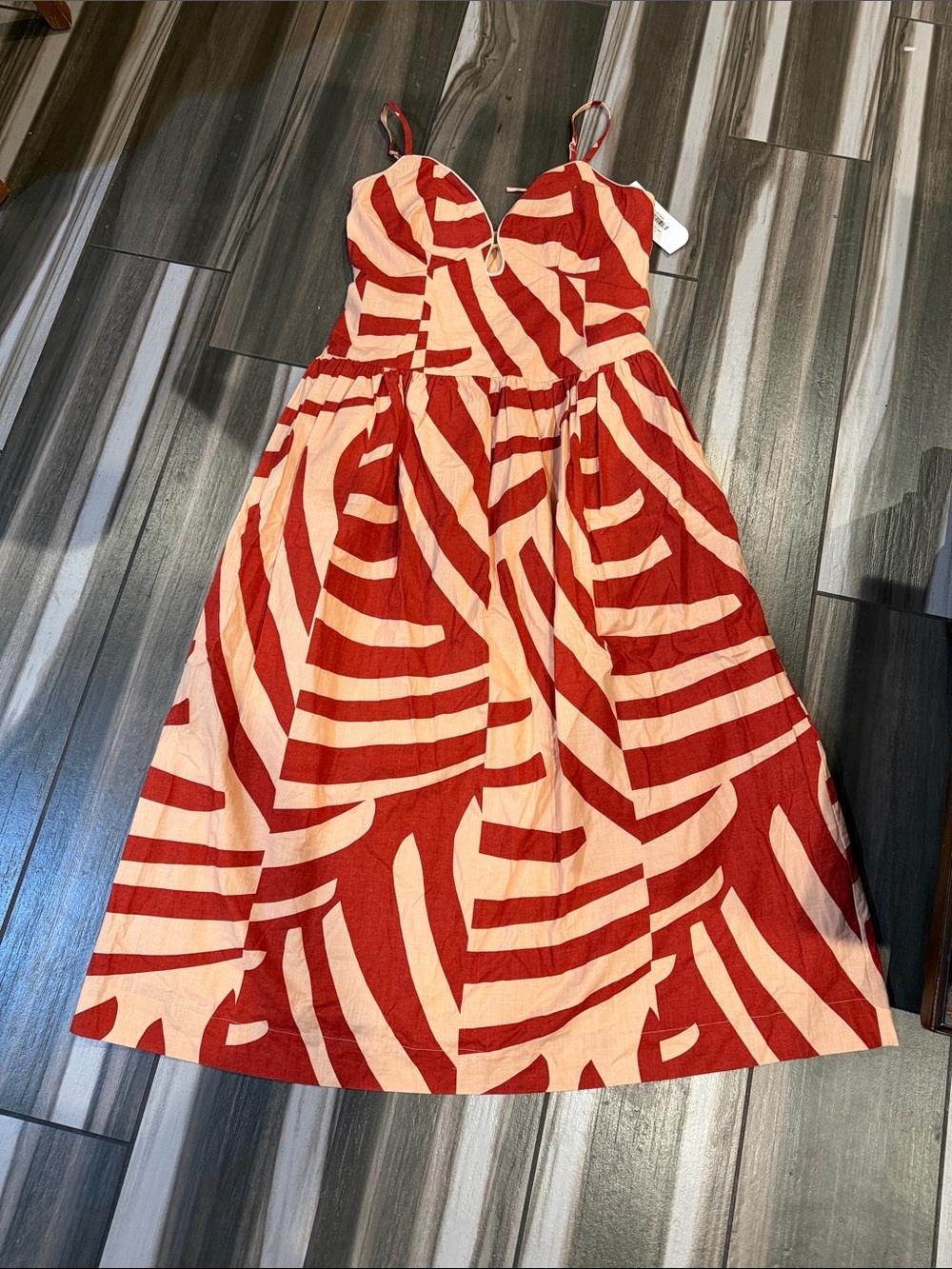 Casual Red and Cream Striped Sundress with Spaghetti Straps